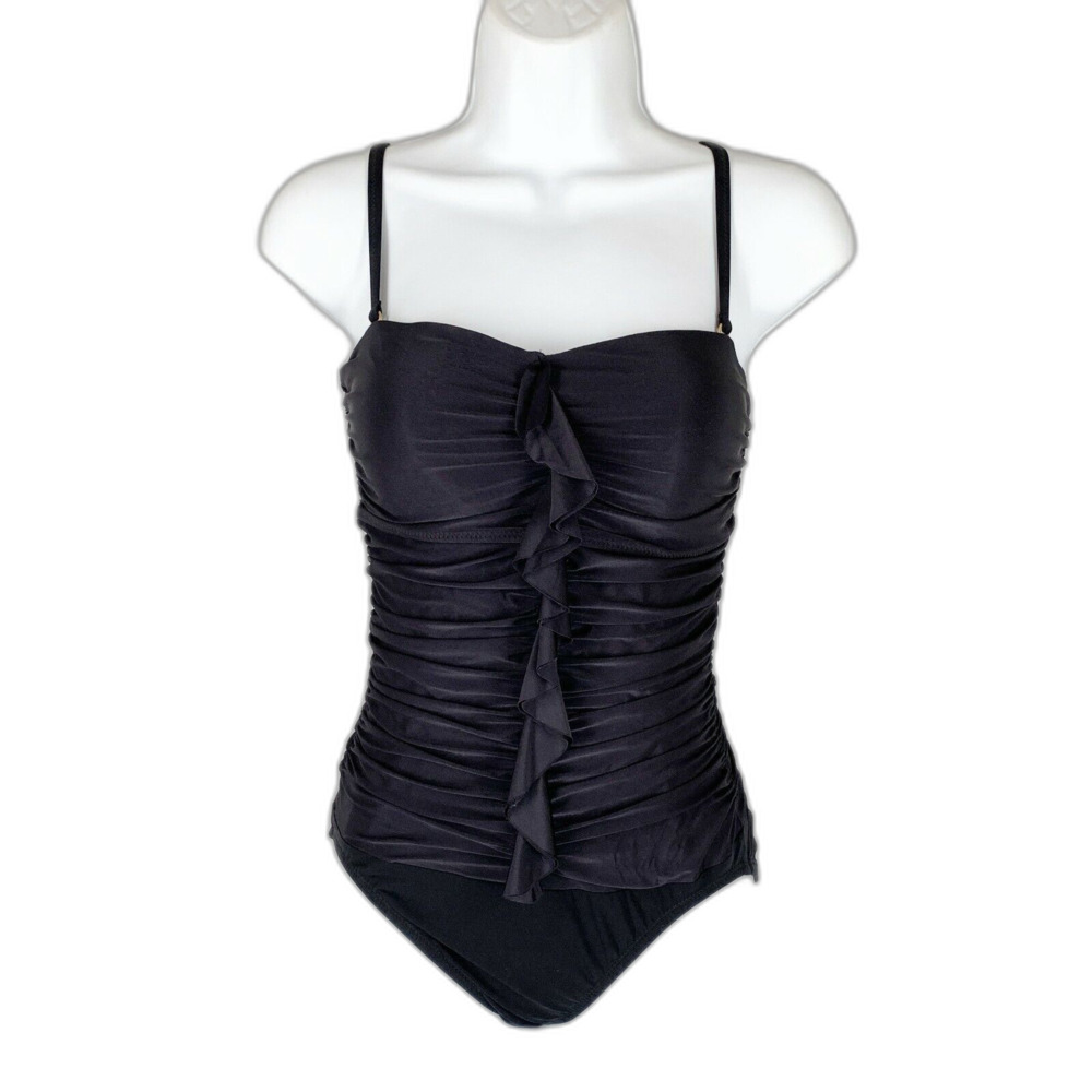 💐 Lands’ End 4 Women’s Black One‑Piece Swimsuit – Ruched Tummy Control Swimwear - Picture 5 of 7